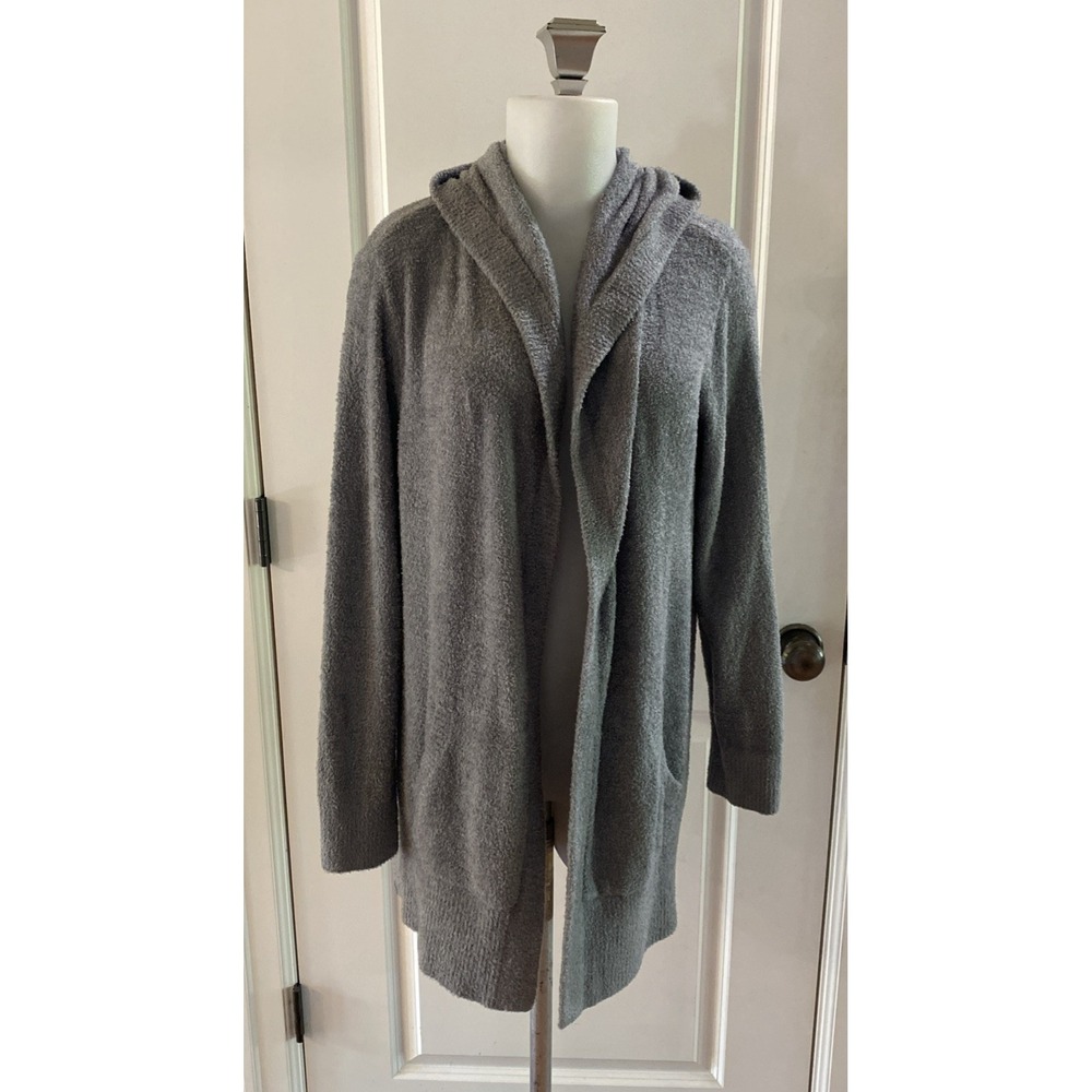 Barefoot Dreams CozyChic Lite Gray Blue Hooded Cardigan Hoodie w/ Pockets Size M